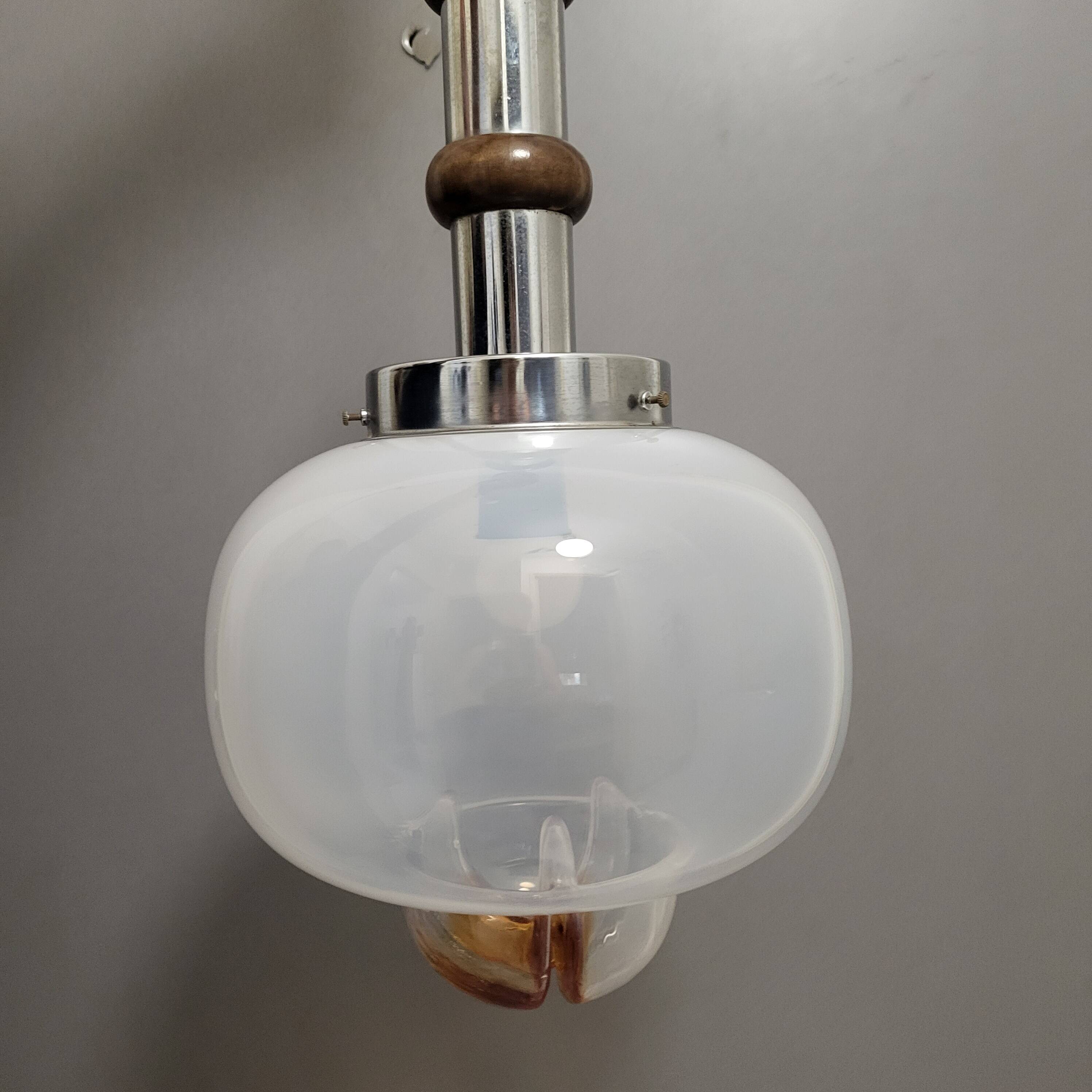 Mazzega glass and chrome mushroom pendant light, Murano, 1960-70, space age