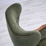 1960s, Danish highback armchair, green furniture velour, teak wood.