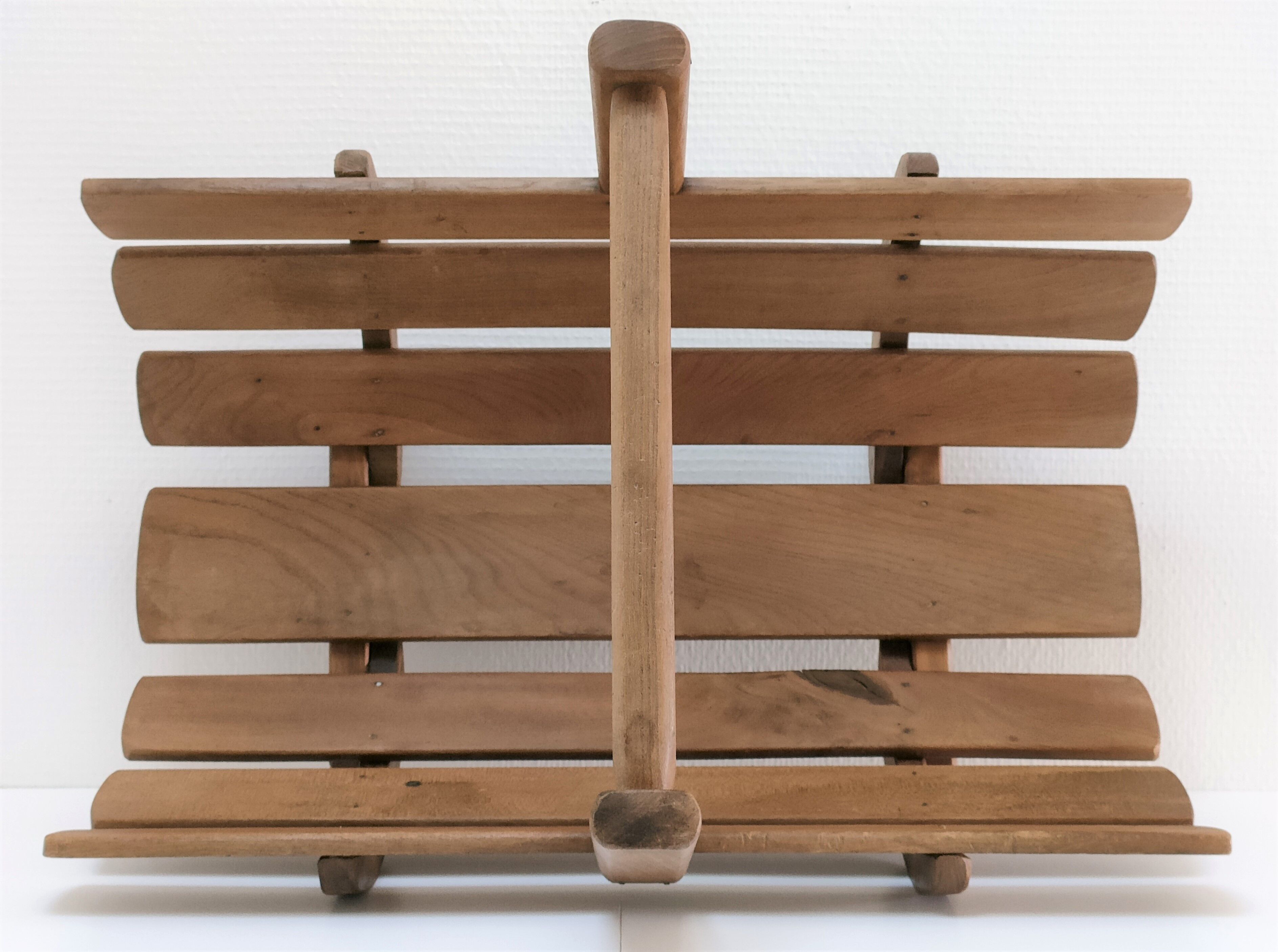 Log basket solid wood slatted vintage folk art