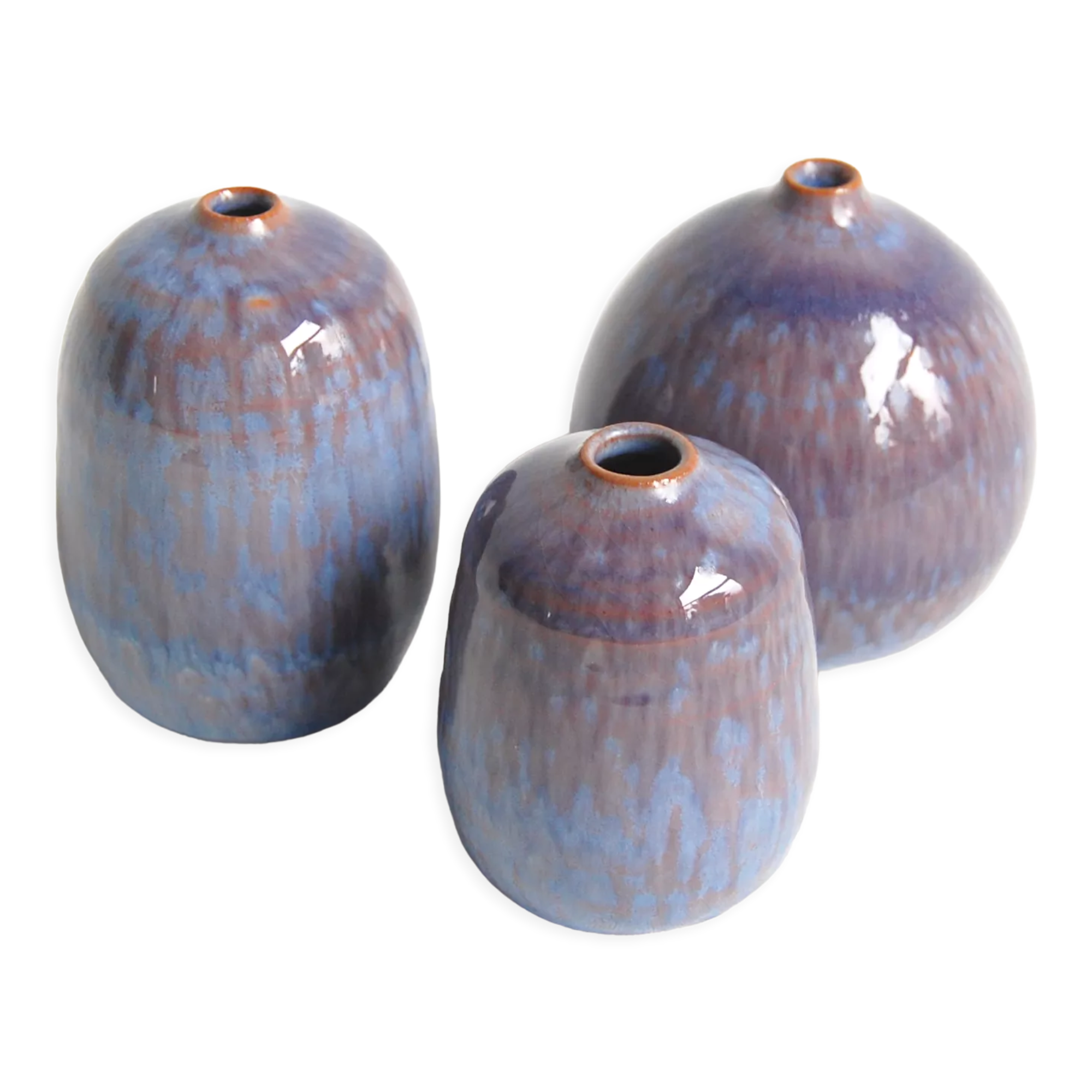 Trio de céramiques miniatures bleues par Antonio Lampecco