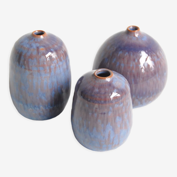 Trio de céramiques miniatures bleues par Antonio Lampecco