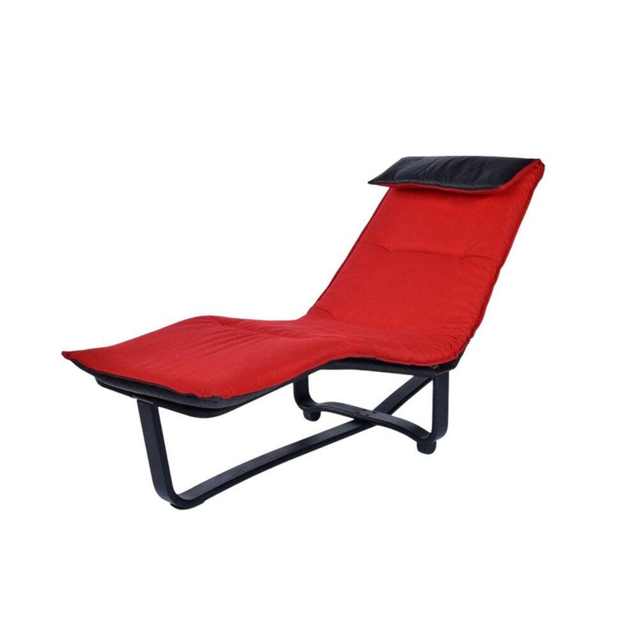 Scandinavian modern black leather and red wool reversible chaise lounge from Westnofa, Norwegian