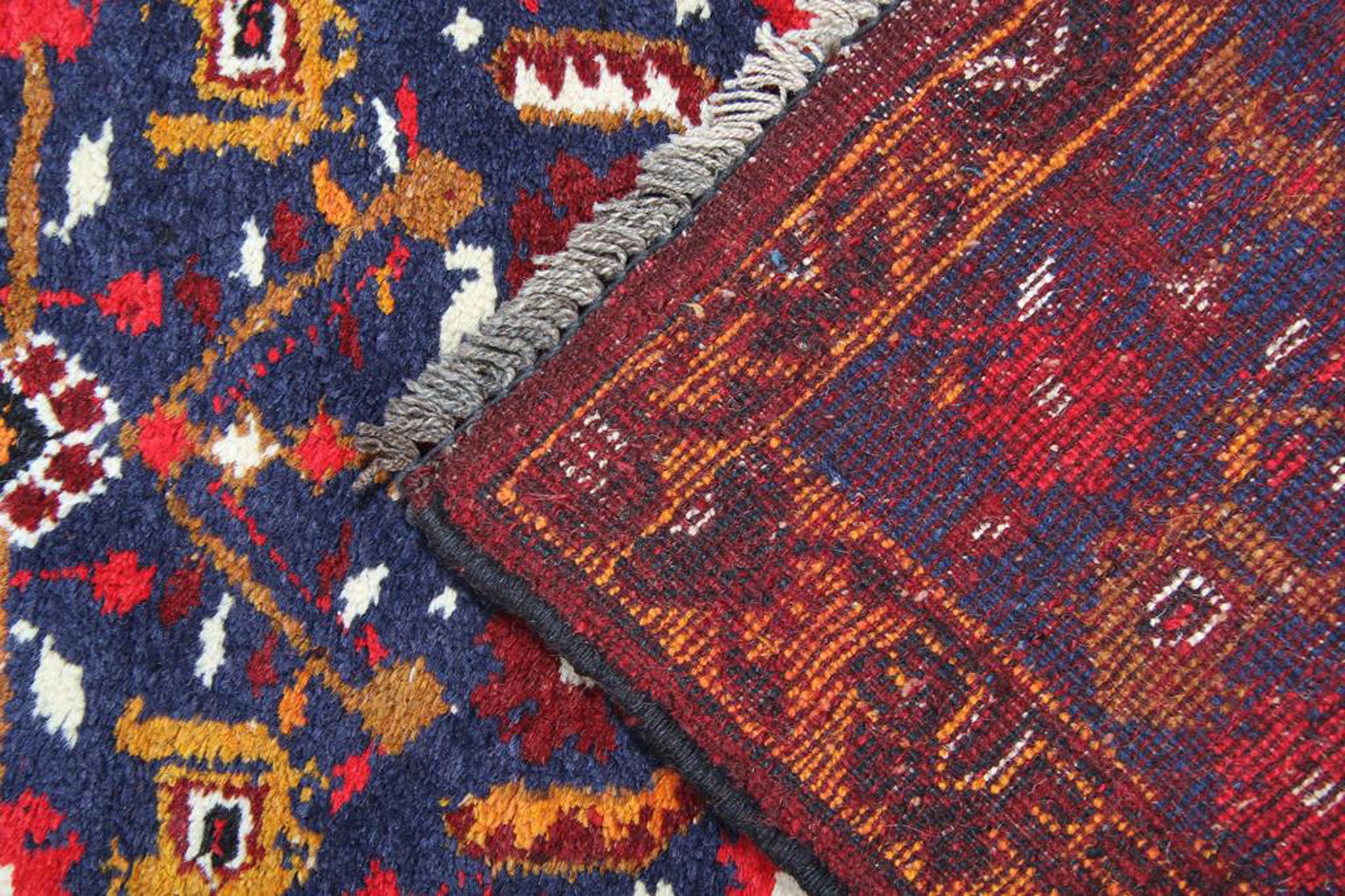 Traditional blue tribal runner rug handmade oriental wool carpet runner 140x215cm