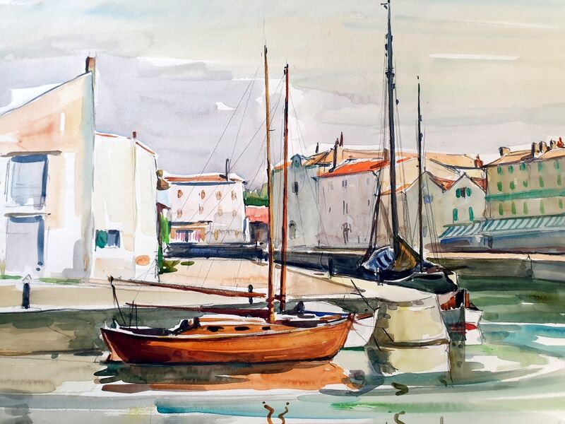 André Duculty (1912-1990) Watercolor on paper "Provencal Landscape" Signed lower right