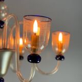 Venetian chandelier in gold and dark blue Murano glass, 5 light arms, circa 1960