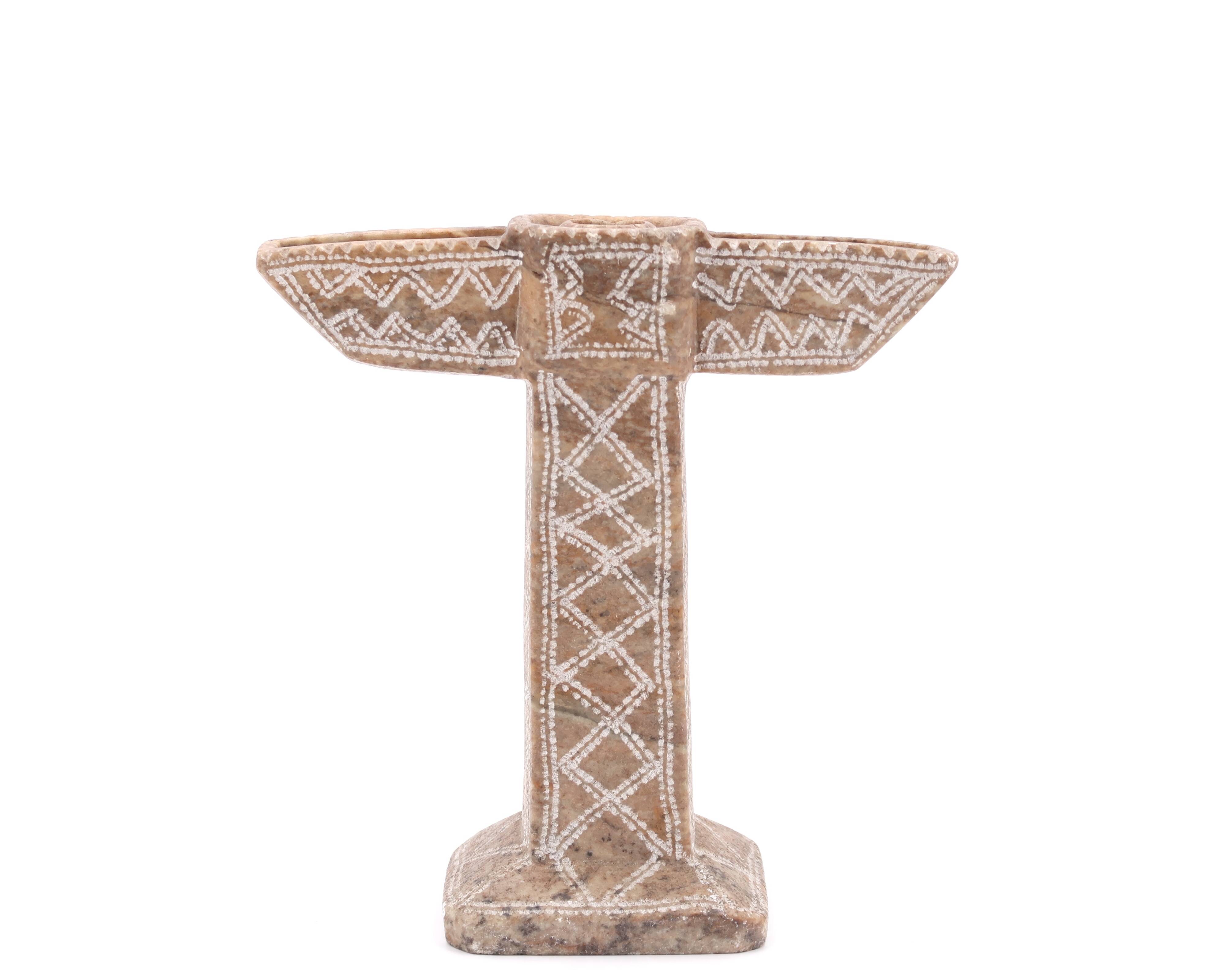 Moroccan candle holder in beige stone, 1970s