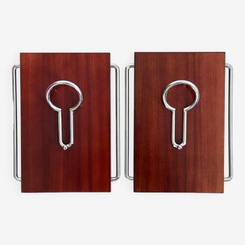 Coat hooks (2) in rosewood and chrome, Italy 1970s