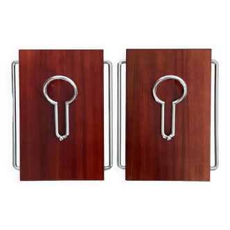 Coat hooks (2) in rosewood and chrome, Italy 1970s