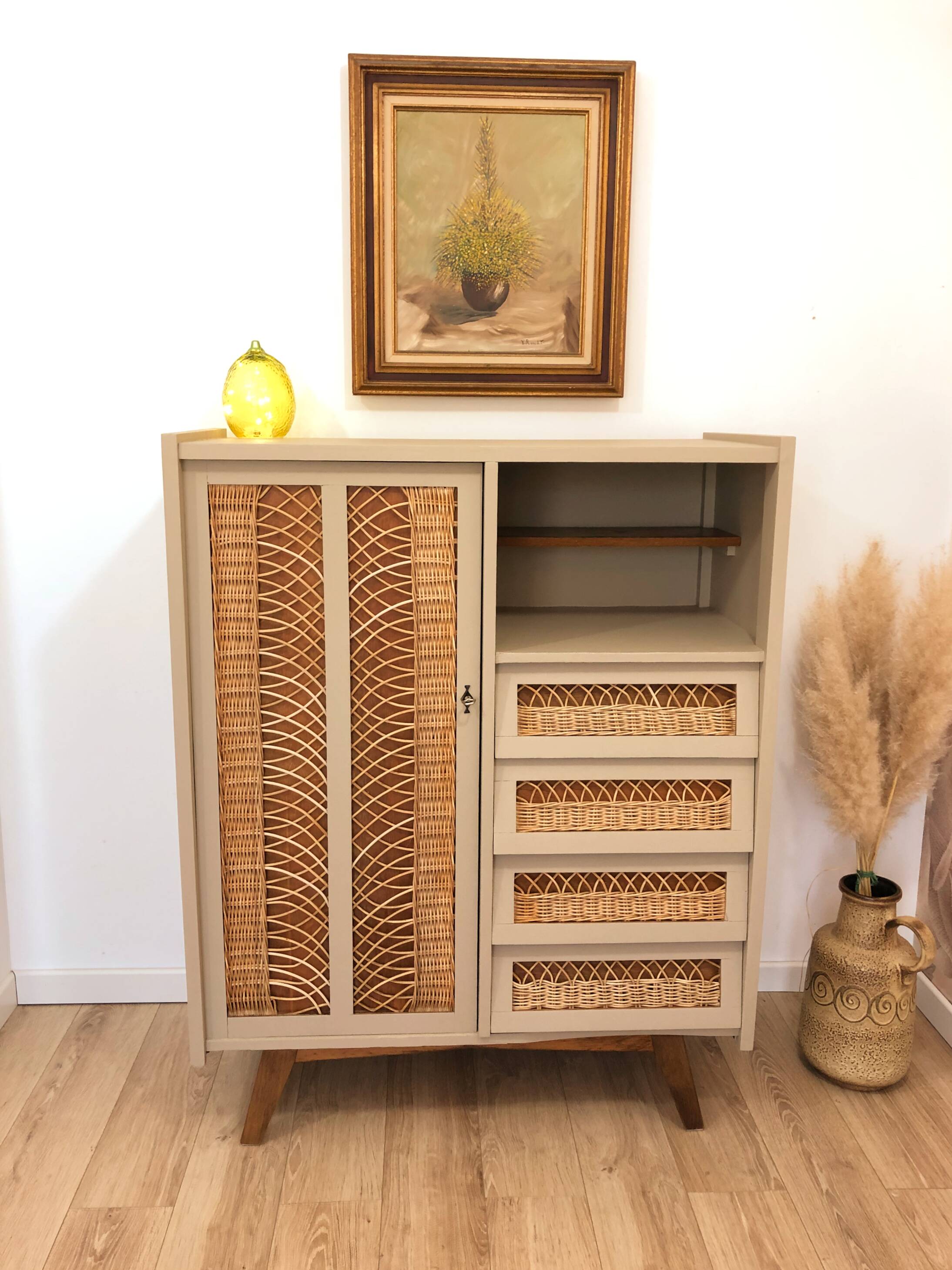 60s/70s wardrobe in wood and rattan