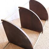 Corner shelf on foot in vintage wood and brass