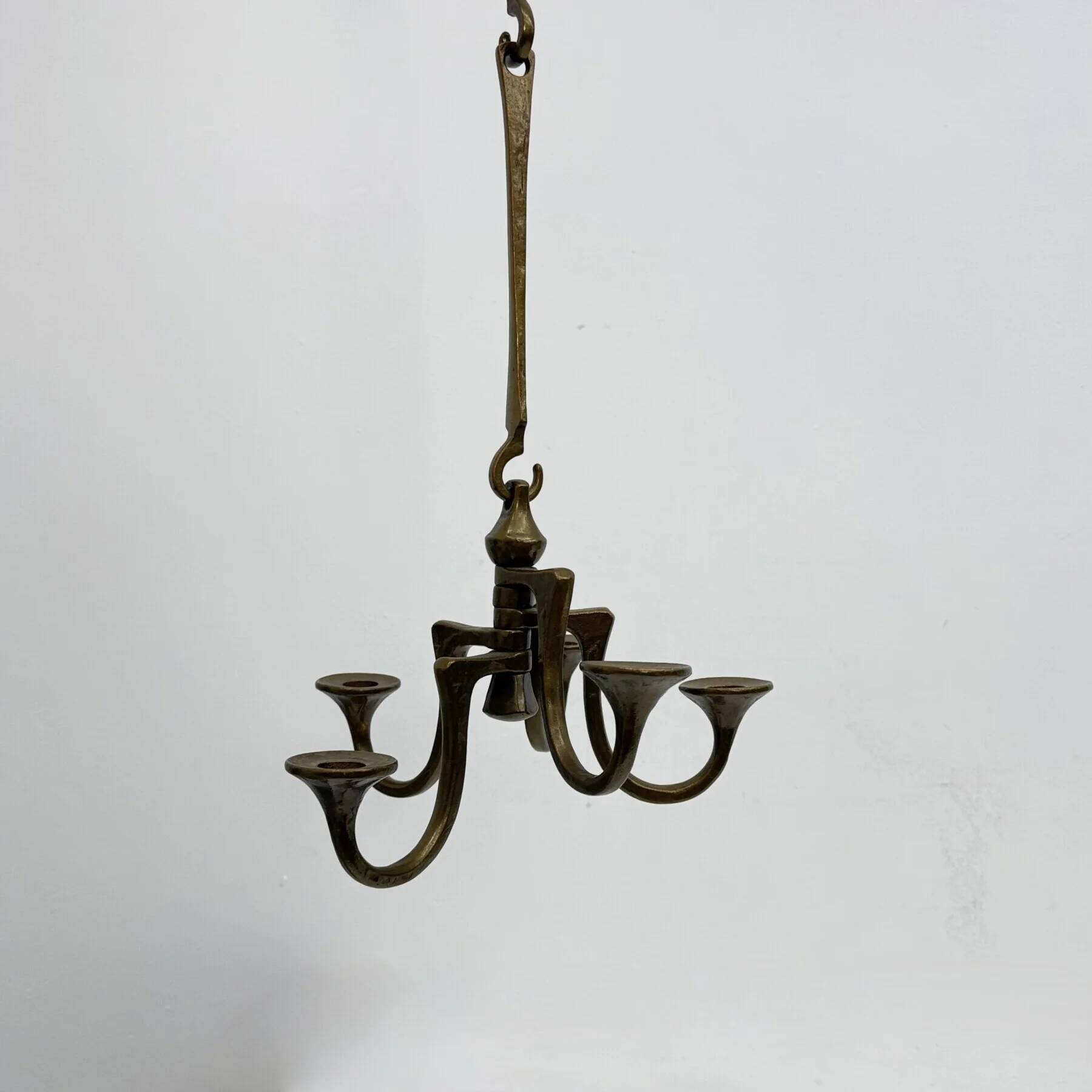 Brutalist bronze hanging chandelier by Michael Harjes, 1970s