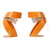 Abstract Orange Table Lamps Set of 2 Shaped Metal Sixties