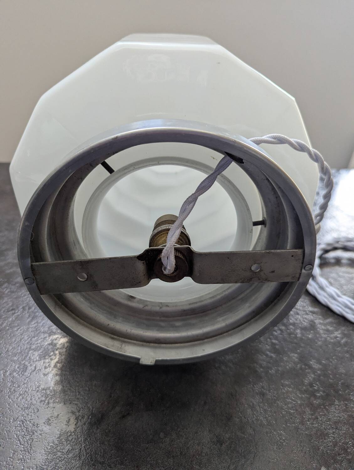 Vintage Skyscraper ceiling light, opaline glass table lamp, Bauhaus.