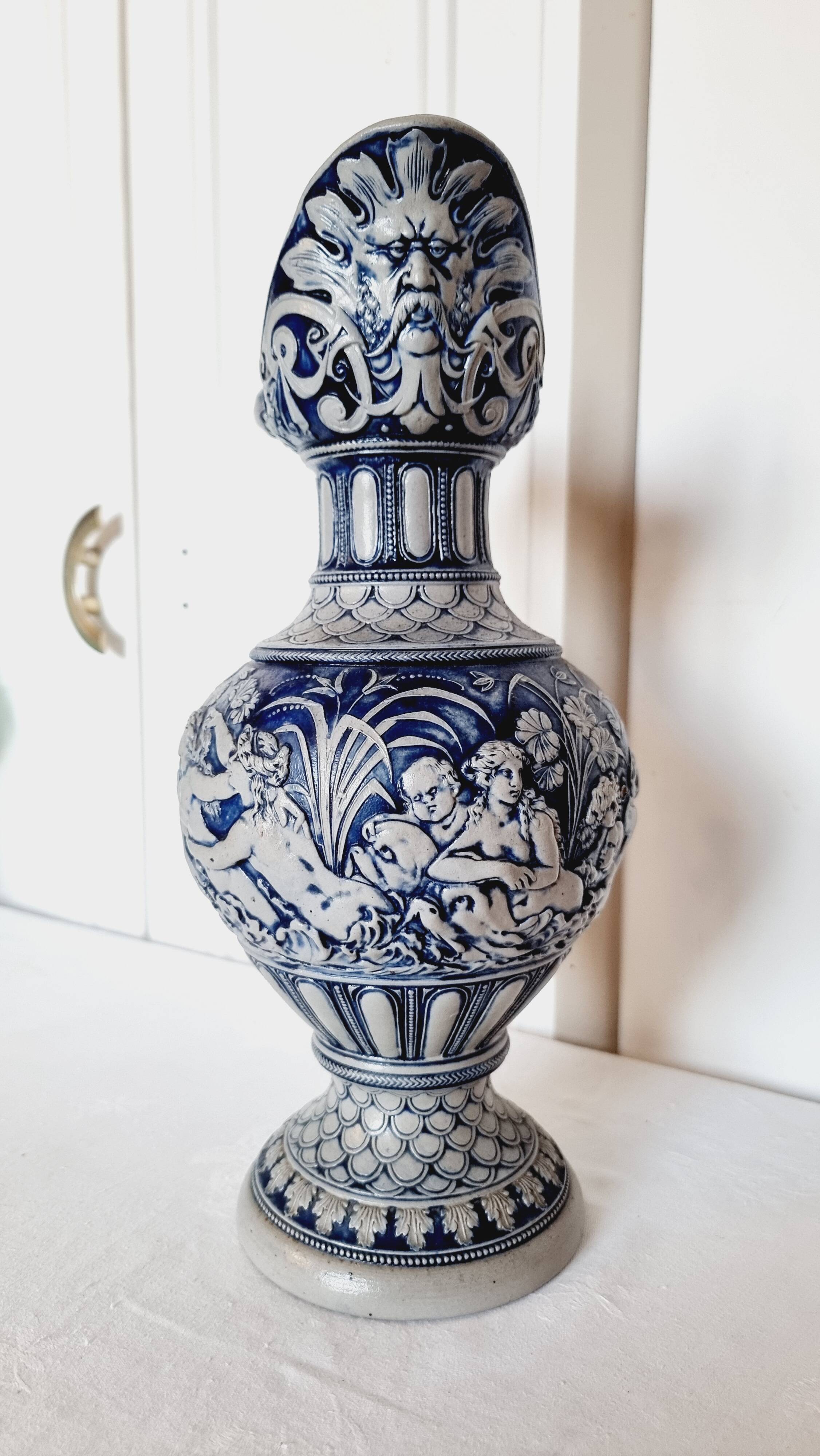 salt-glazed stoneware jug in German style, made by the prestigious house