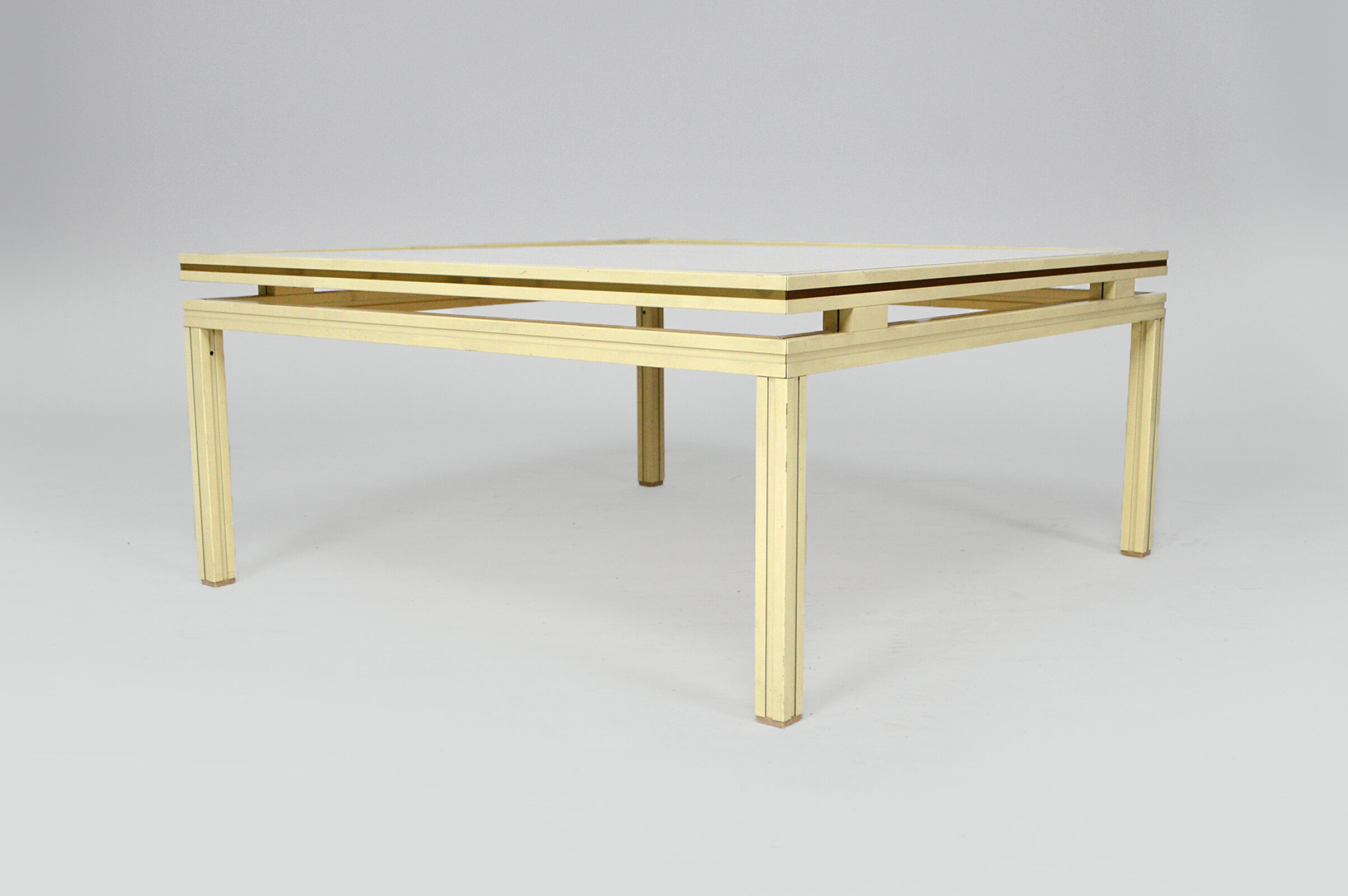 Coffee table, aluminium and brass, 1970s, by Pierre Vandel
