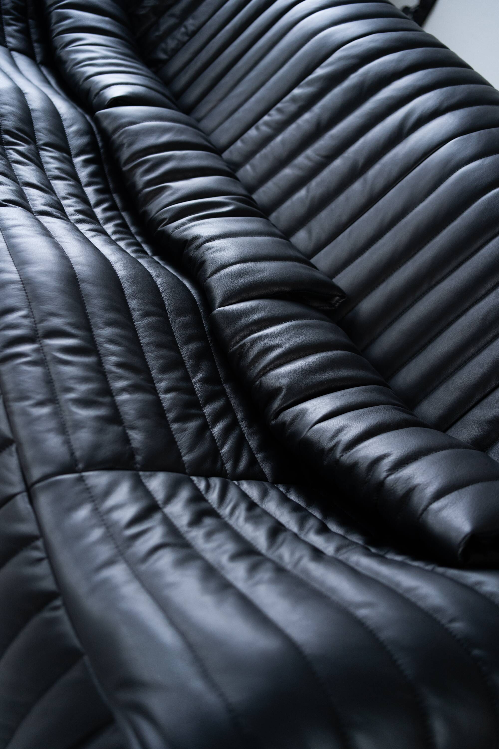 Canapé 3 places Cinna Ligne Roset en cuir noir attribué à Annie Hieronimus, années 1970