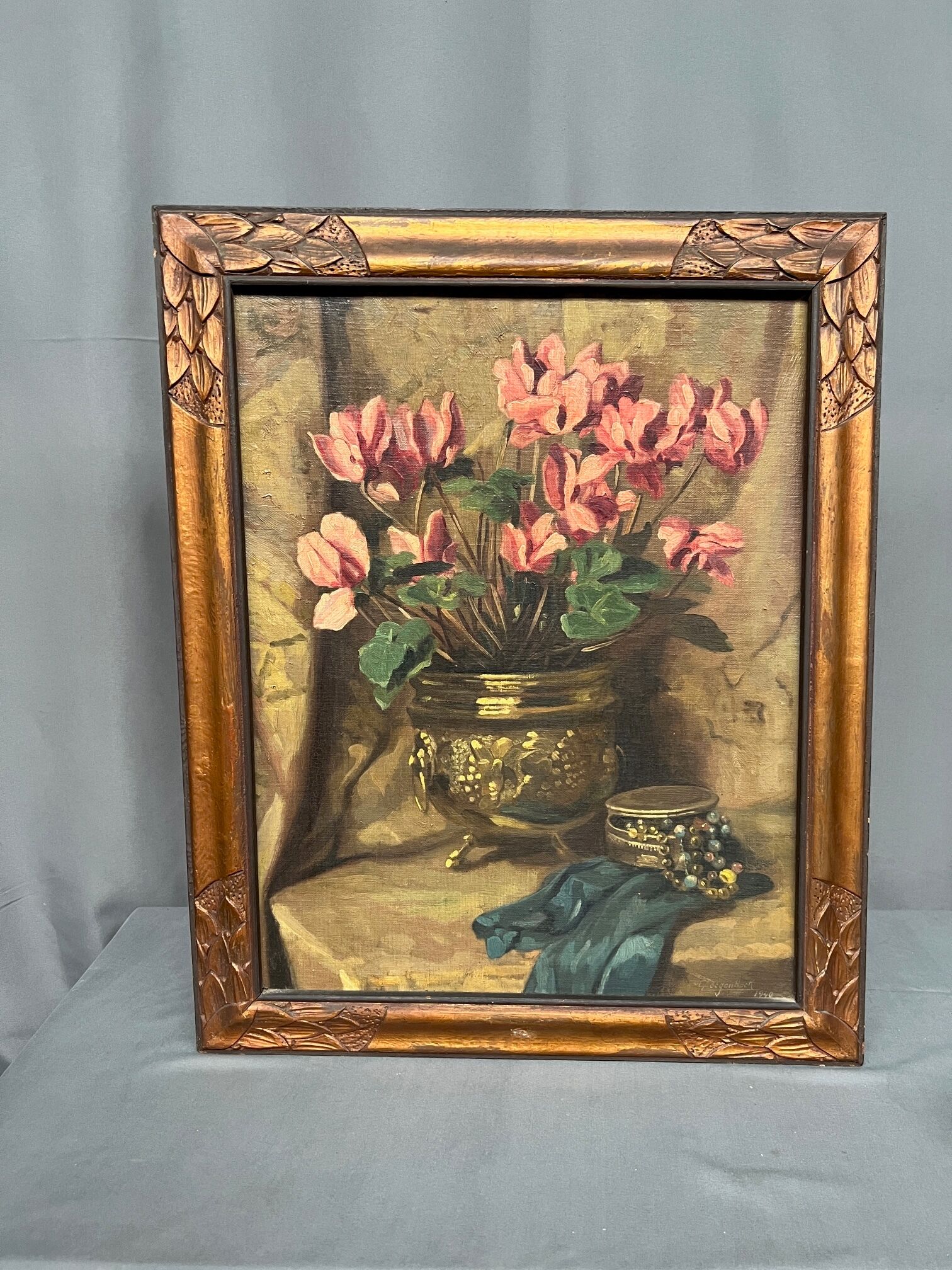 Oil on panel, Still life with flowers
