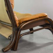 Brutalist Bentwood Love Seat Bamboo Sofa w. Caramel Leather Upholstery, 60s