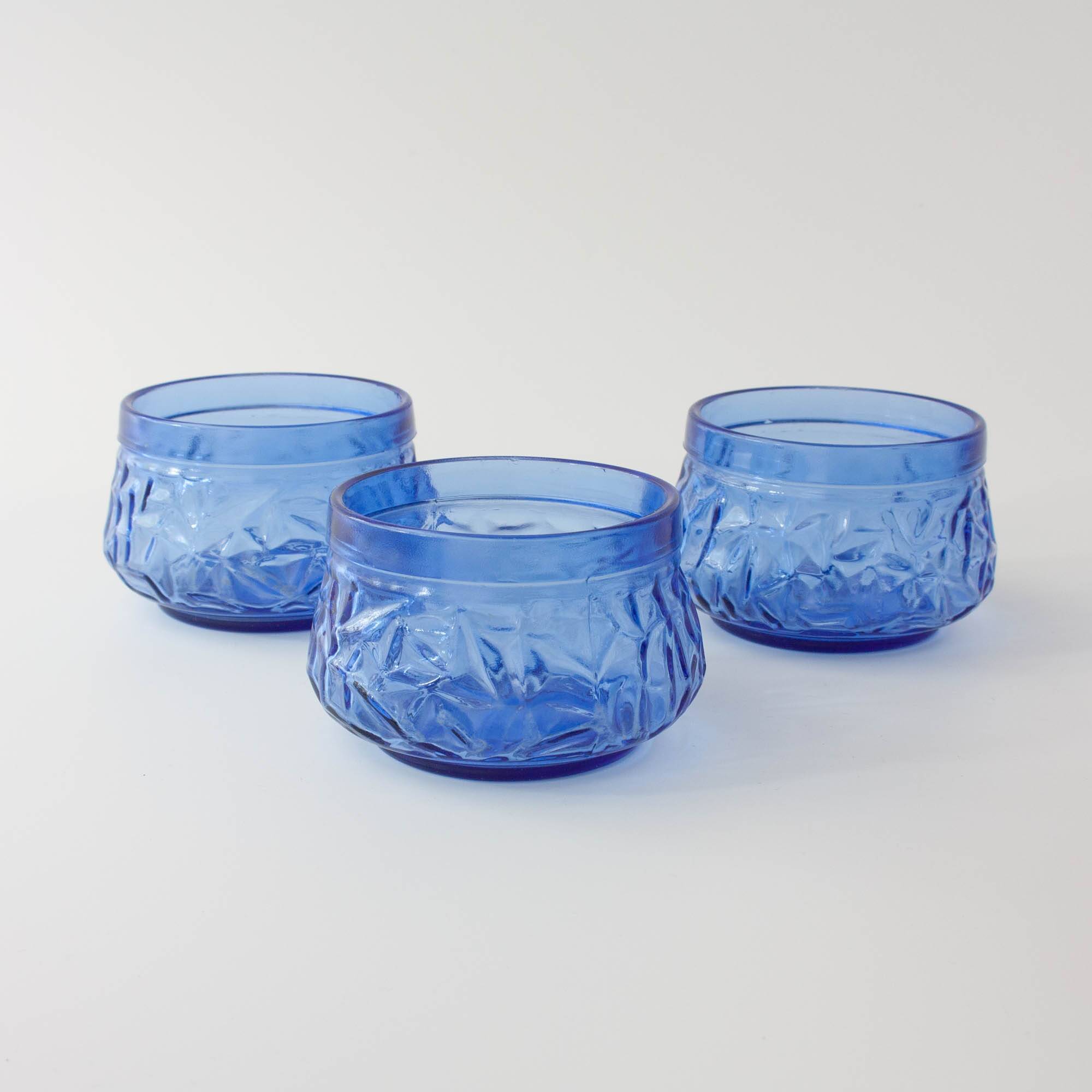 Set of 3 Vintage IVIMA Blue Glass Dessert Bowls, 1960s