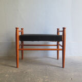 Repose-pied en teck et cuir années, Denmark, 1950