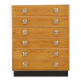 Commode en placage de pin danois avec six tiroirs, années 1970