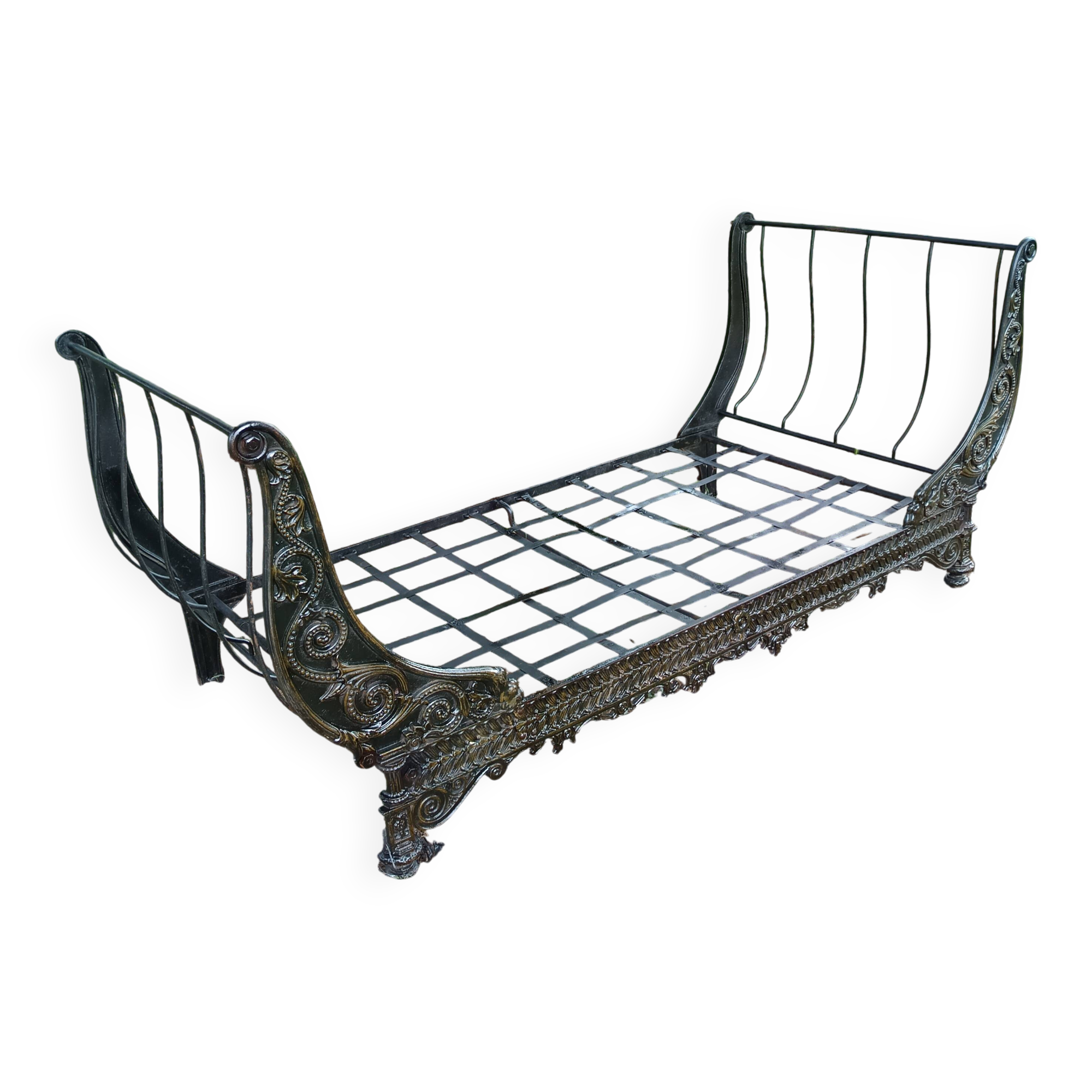 Bench, cast iron daybed, late 19th - early 20th century