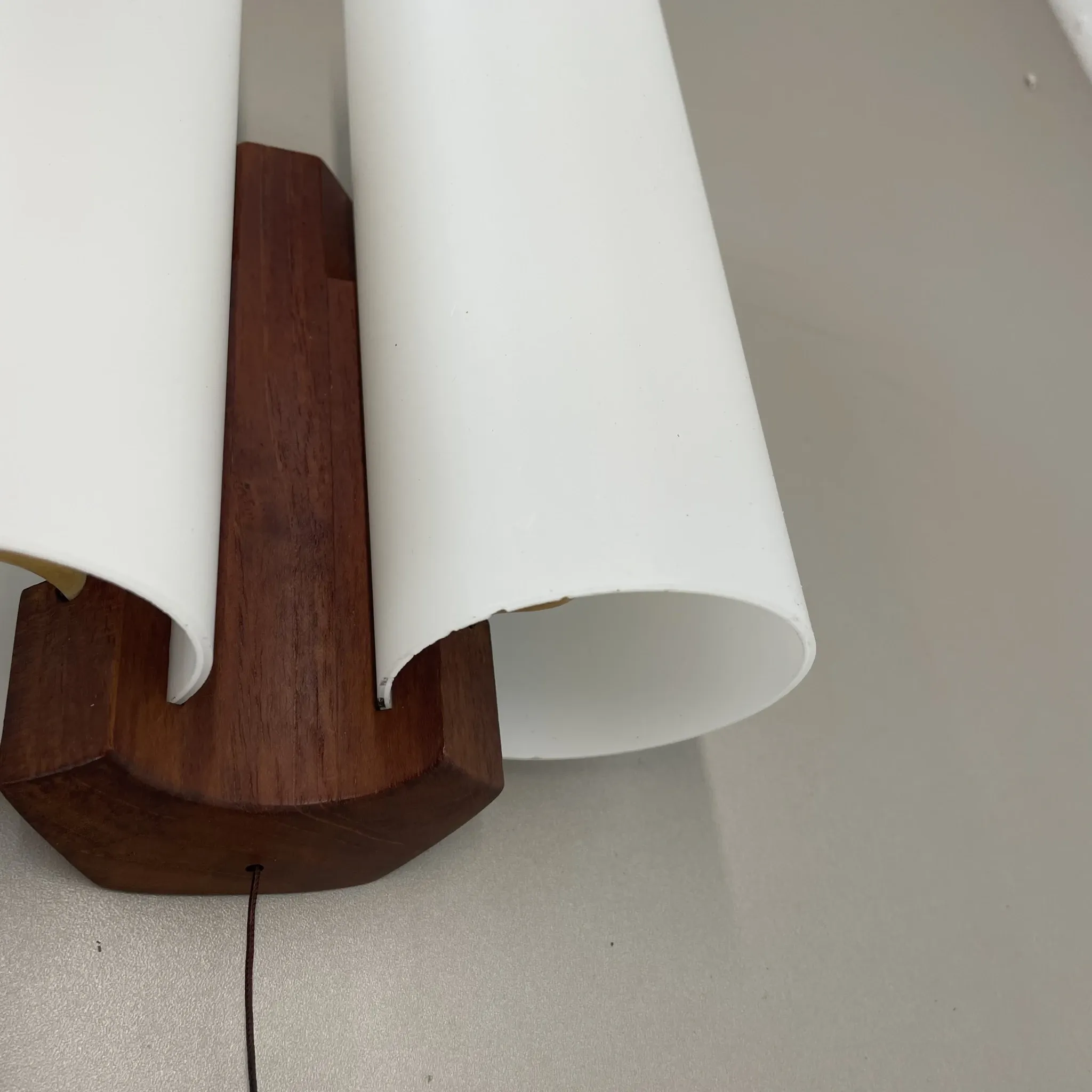 Minimalistic Wall Lamp from White Satin Glass and Teak Wood by LUXUS, Vittsjö, Sweden, 1970s