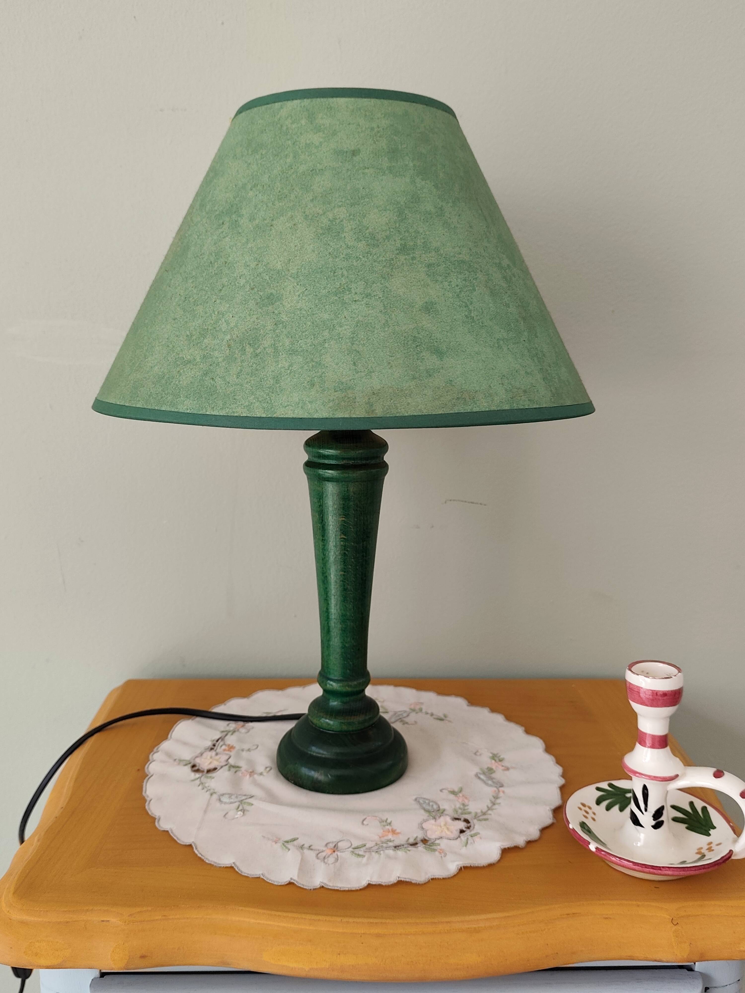 Green wooden table lamp