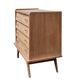 Renovated vintage commode from the 1960s in oak with slanted profile and tapered legs.
