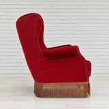 1960s, danish high back vintage armchair in cherry-red velour