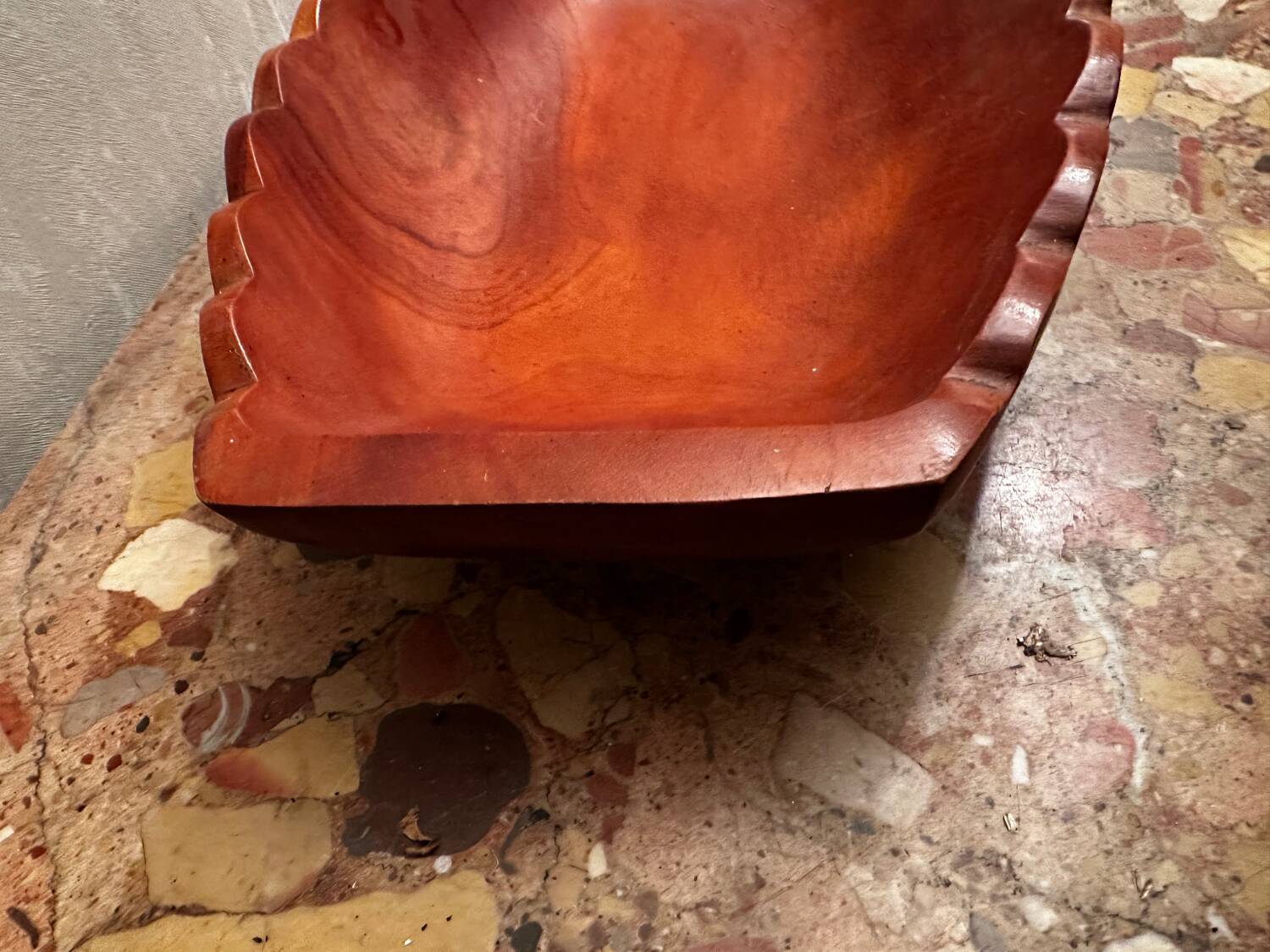 Vintage Red Carved Wooden Bowl / Pocket Dish - 41 / 25 / H 8 cm