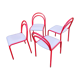 Stackable chairs, Italy, 1980s, red metal, white vinyl