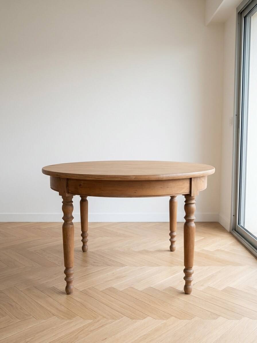 Antique round dining table made of solid wood