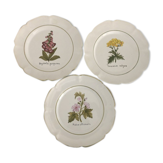 3 old plates with floral decoration, signed