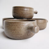Set of 4 bowls and 4 plates by Thèrèse Bataille for the workshop of Dour 1970s