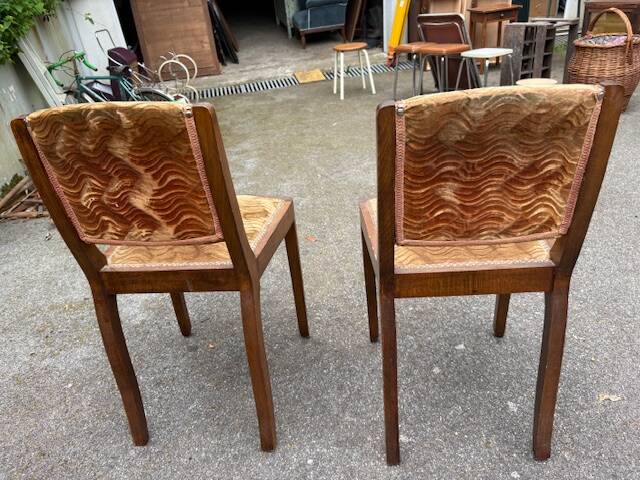 pair of beige velvet Art Deco / vintage chairs