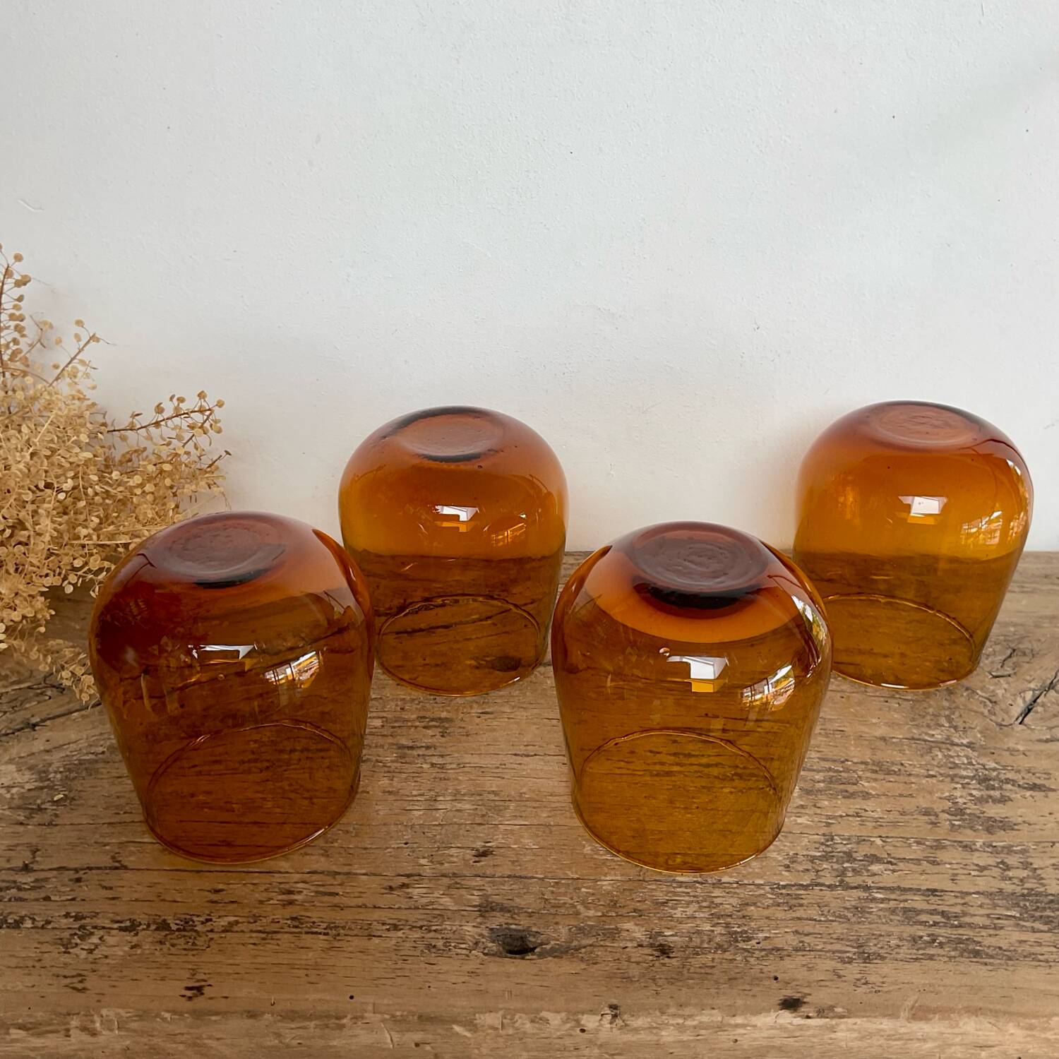 4 vintage amber bubble glasses