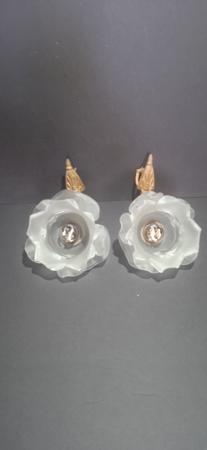 Vintage glass flower wall lamps