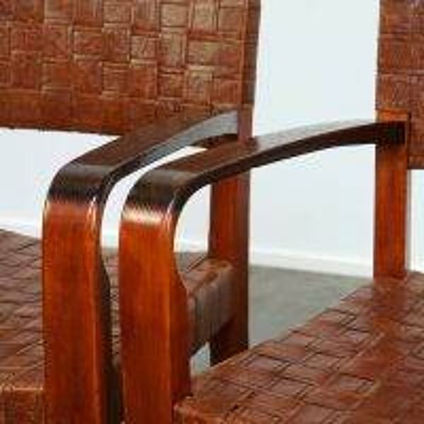 Lot de 2 chaises shaker design Schuitema avec assise et dossier en cuir tressé
