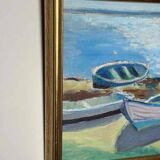 Original Mid Century Swedish Oil On Panel – “Harbor” By Lars Herder – Dated 1945 – Vintage & Framed – 45 × 37 Cm (17.7" × 14.6")