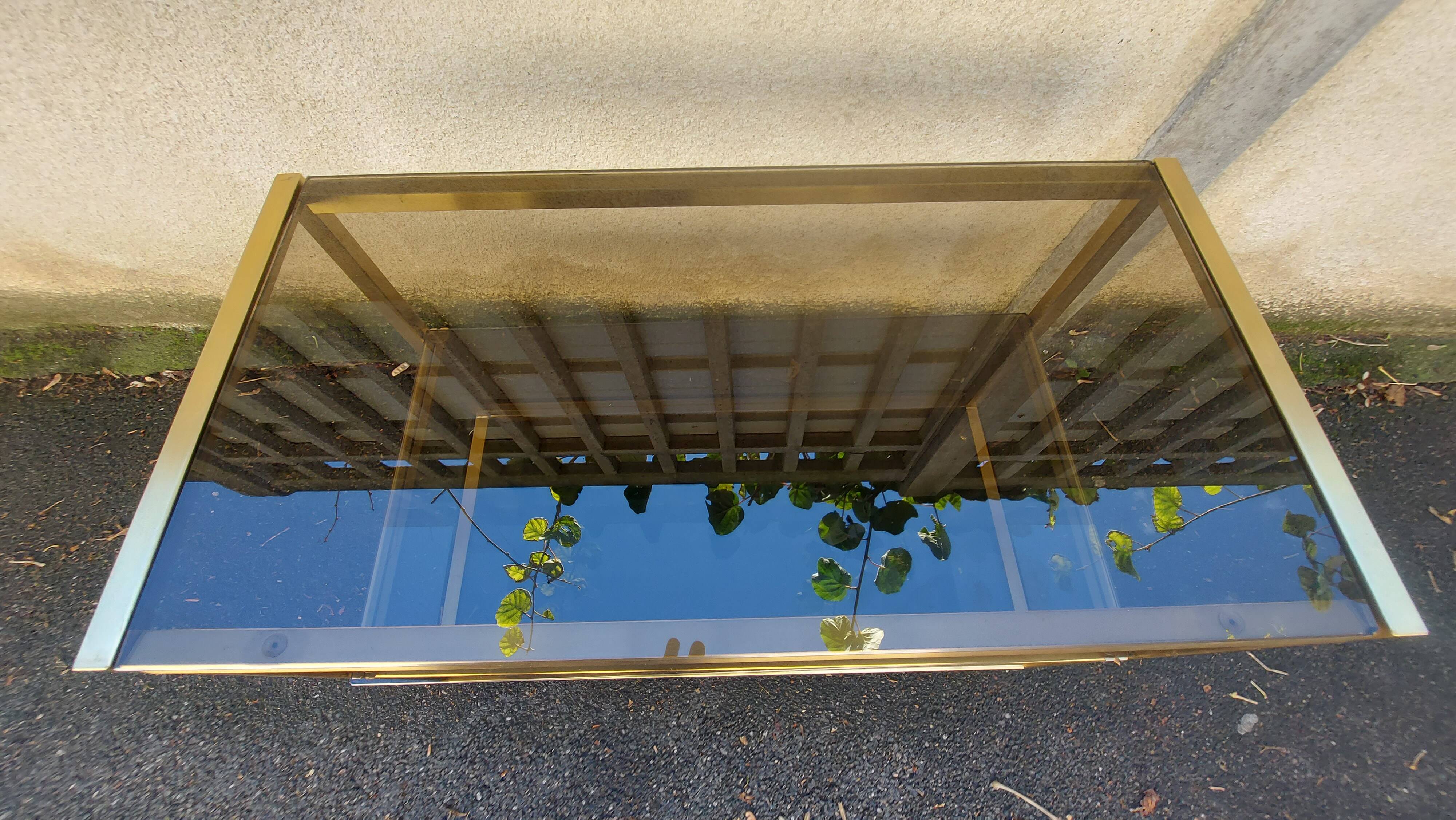 brass coffee table with 2 smoked glass tops 1970s/80s