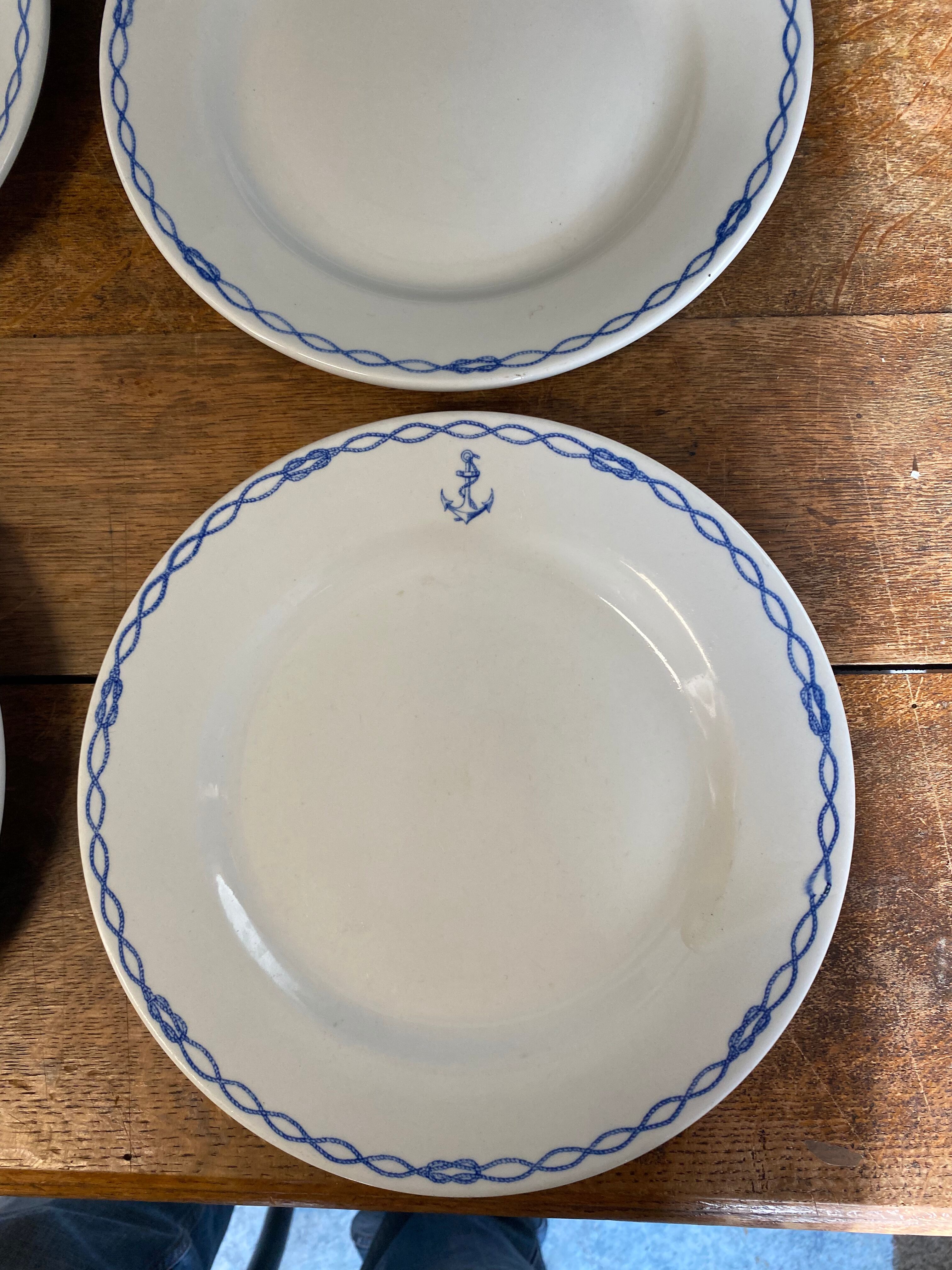 6 plates in Sarreguemines porcelain anchor and knots