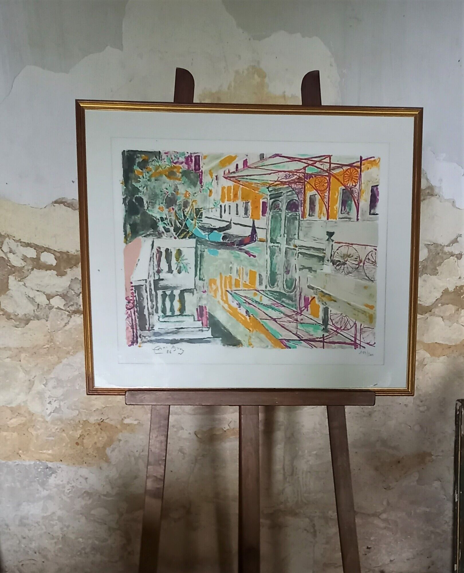 Venice, Les gondoles sur le canal - Original lithograph by Edouard Georges Mac-Avoy,1986