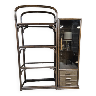 Set 1970 vintage bamboo display case plus shelf