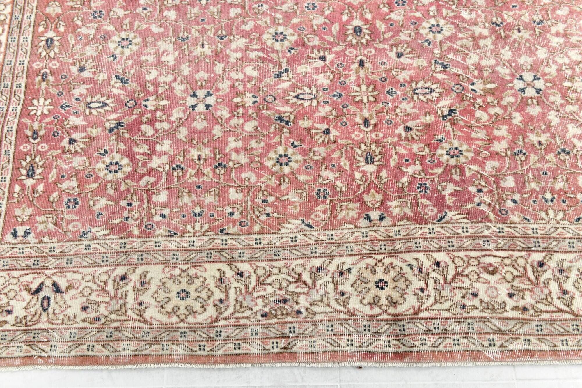 Red & Navy Blue Floral Vintage Persian Rug
