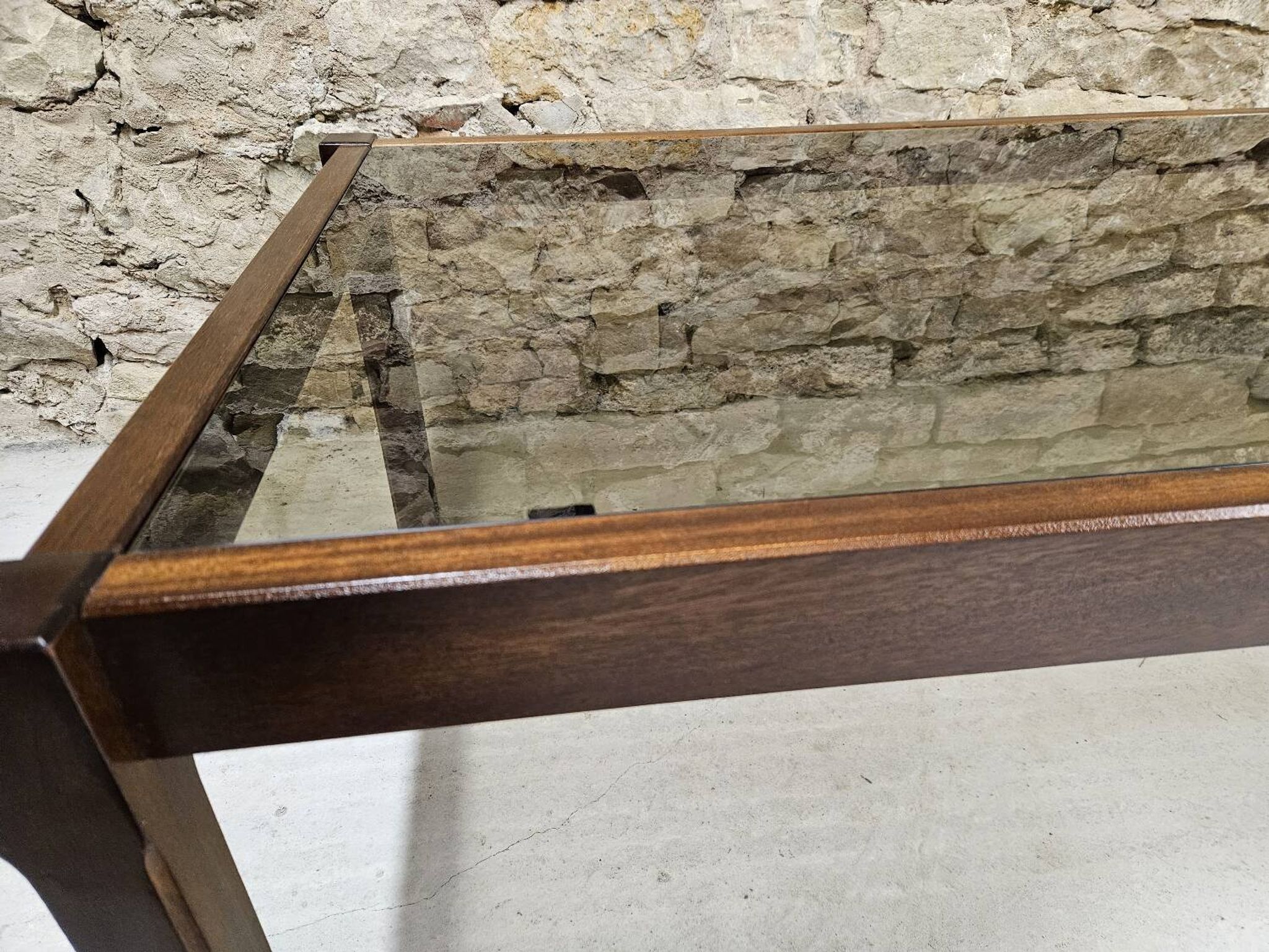Teak coffee table with smoked glass 1970"