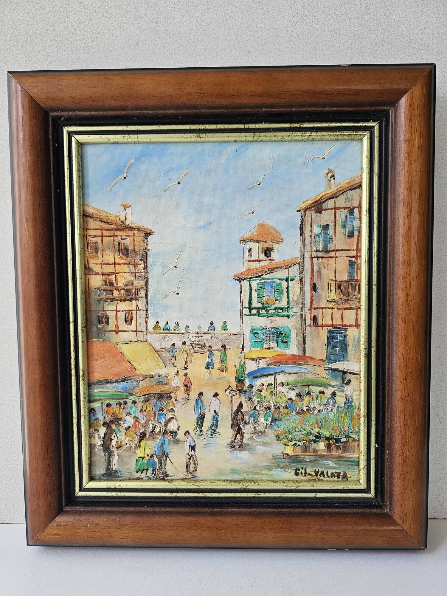 Oil Painting on Canvas Saint Jean de Luz Rue de la République signed Gil Va