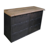 Military furniture metal console with wooden top and 6 drawers