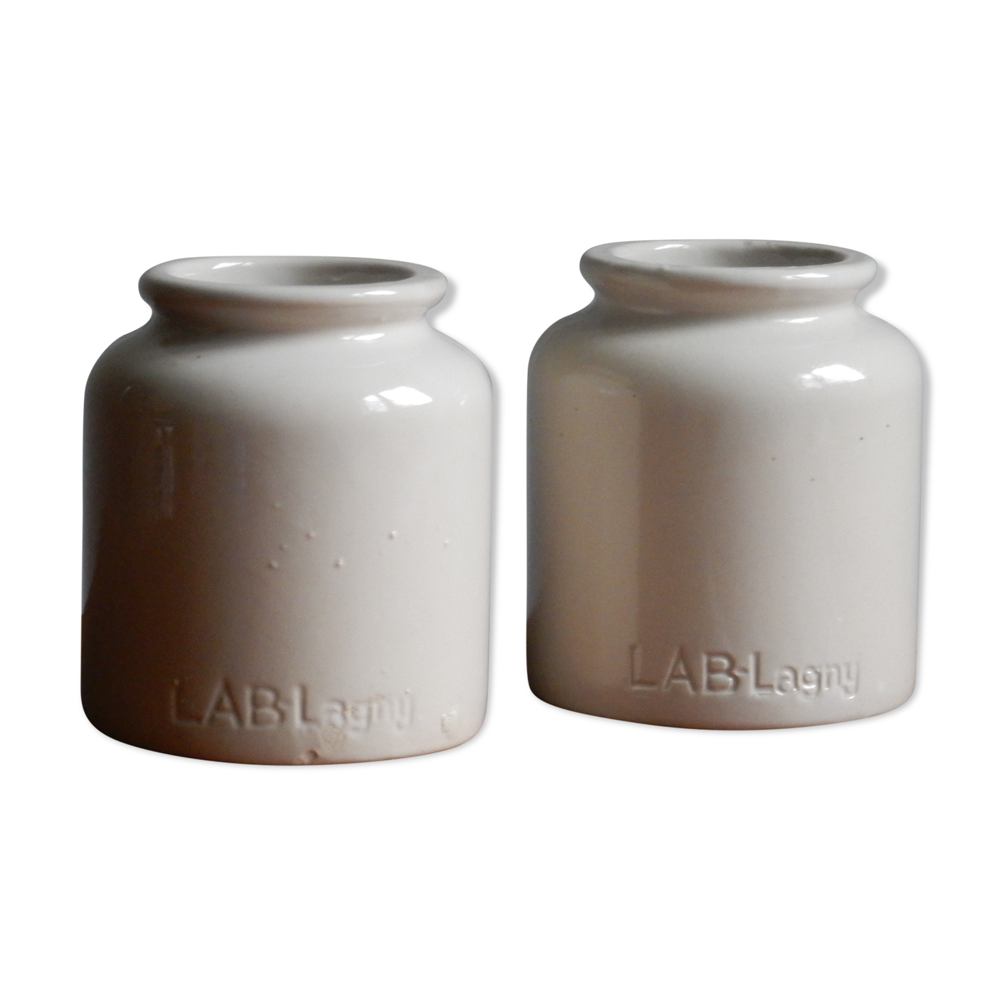 2 lab-lagny enamelled sandstone jars