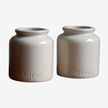 2 lab-lagny enamelled sandstone jars